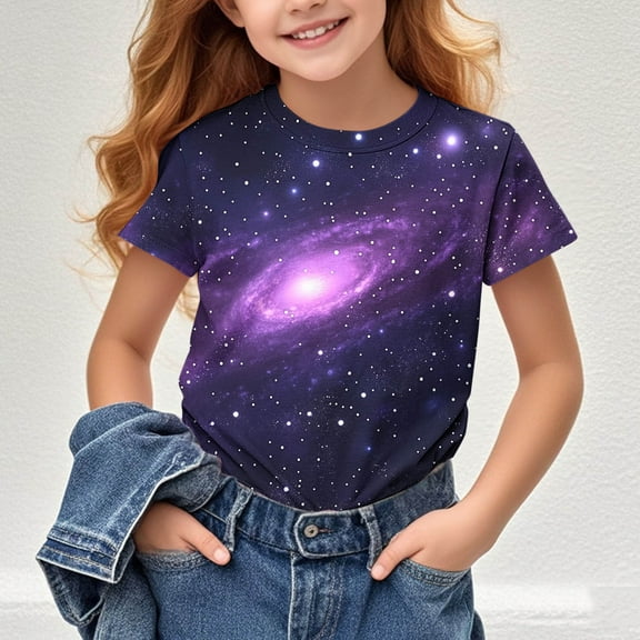 Piuwrlz Kid Short Sleeve Sweatshirt Girls T-Shirts Purple Size 7 Years