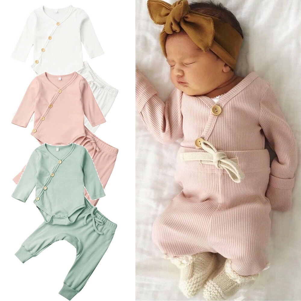Newborn Infant Baby Boy Girl Romper+Pants 2pcs Pajamas Pjs Set