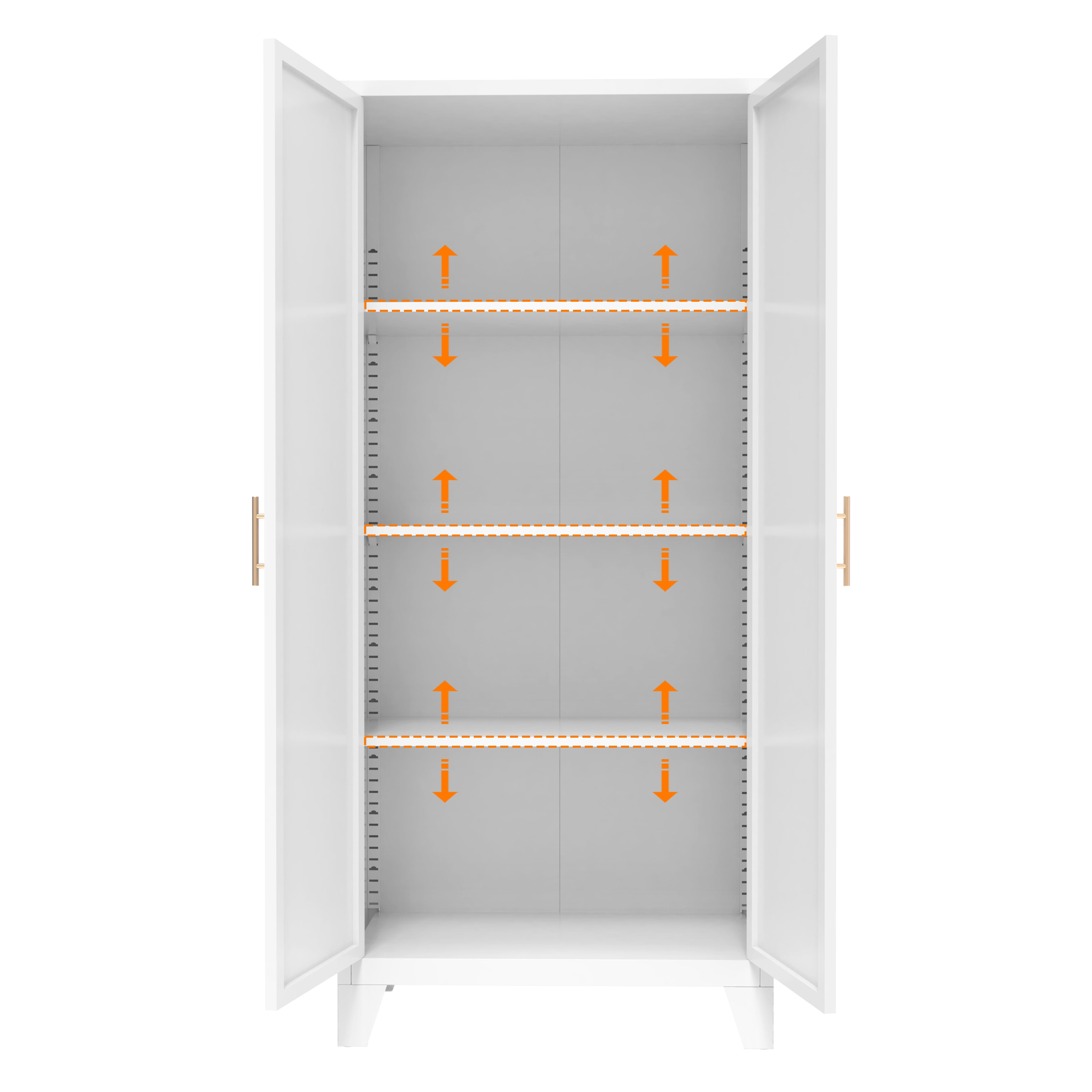 Miniyam 61"H Metal Storage Cabinet with 2 Shaped Doors & Adjustable Shelves – White, for Bedroom/Living Room