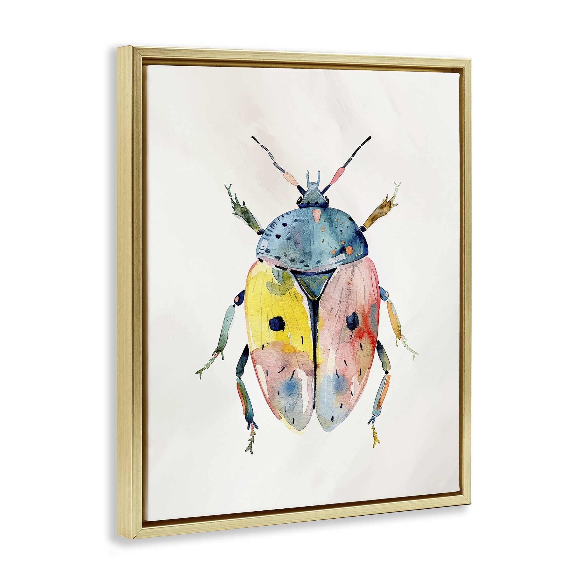 Stupell Industries Whimsical Boho Beetle Gold Framed Floater Canvas Wall Art, design by Kim Allen