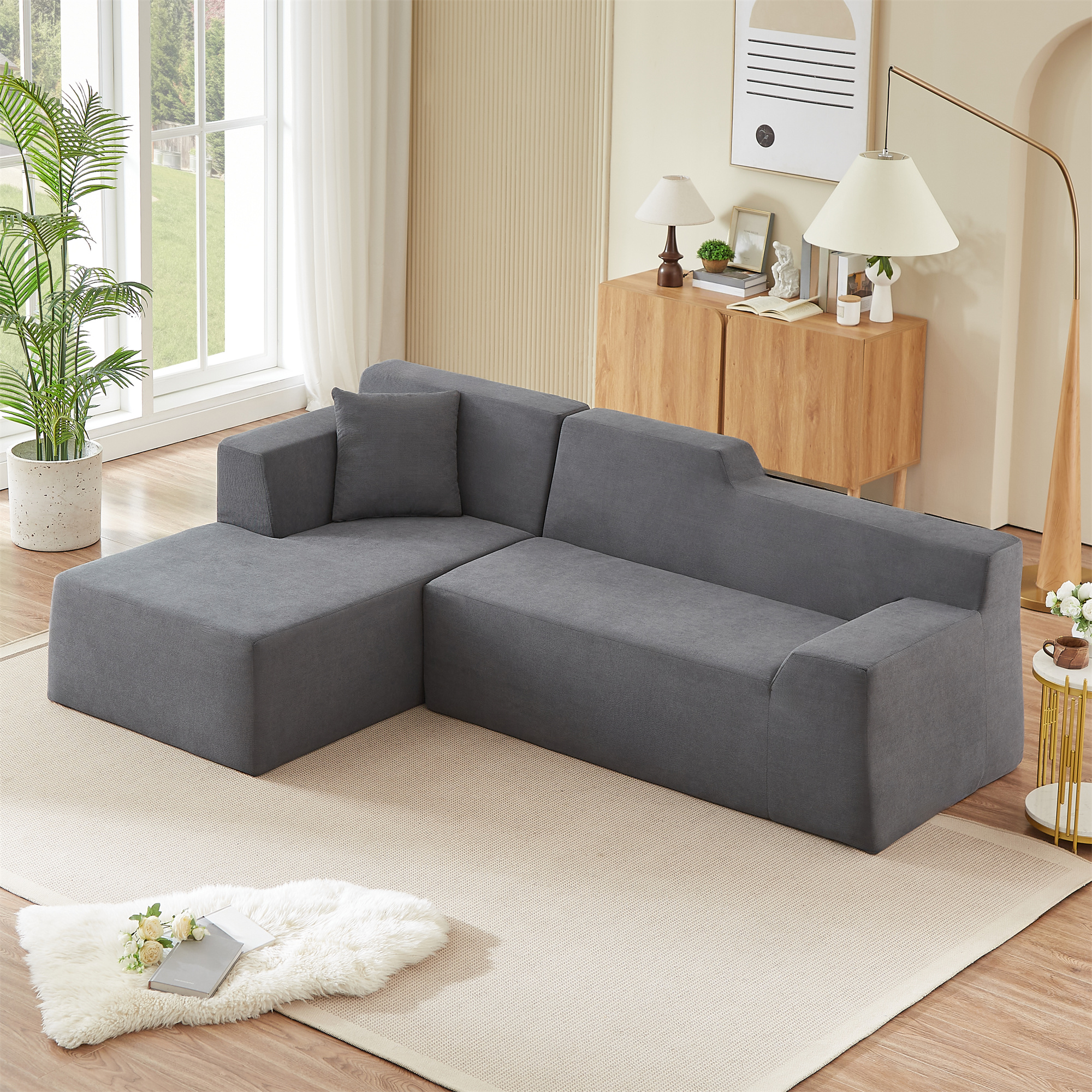 Aukfa 97" Cloud Sectional Sofa Trapezoid Boneless Couch Modular Sofa Bed for Living Room, Left Chaise, Gray