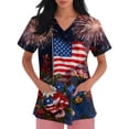 thumbnail image 3 of US 250th Anniversary Scrubs Tops for Women US Flag and Flower Printed Plus Size Scrubs Short Sleeve V-Neck Working Uniform 4th of July Scrub Tops with Pockets, 3 of 4