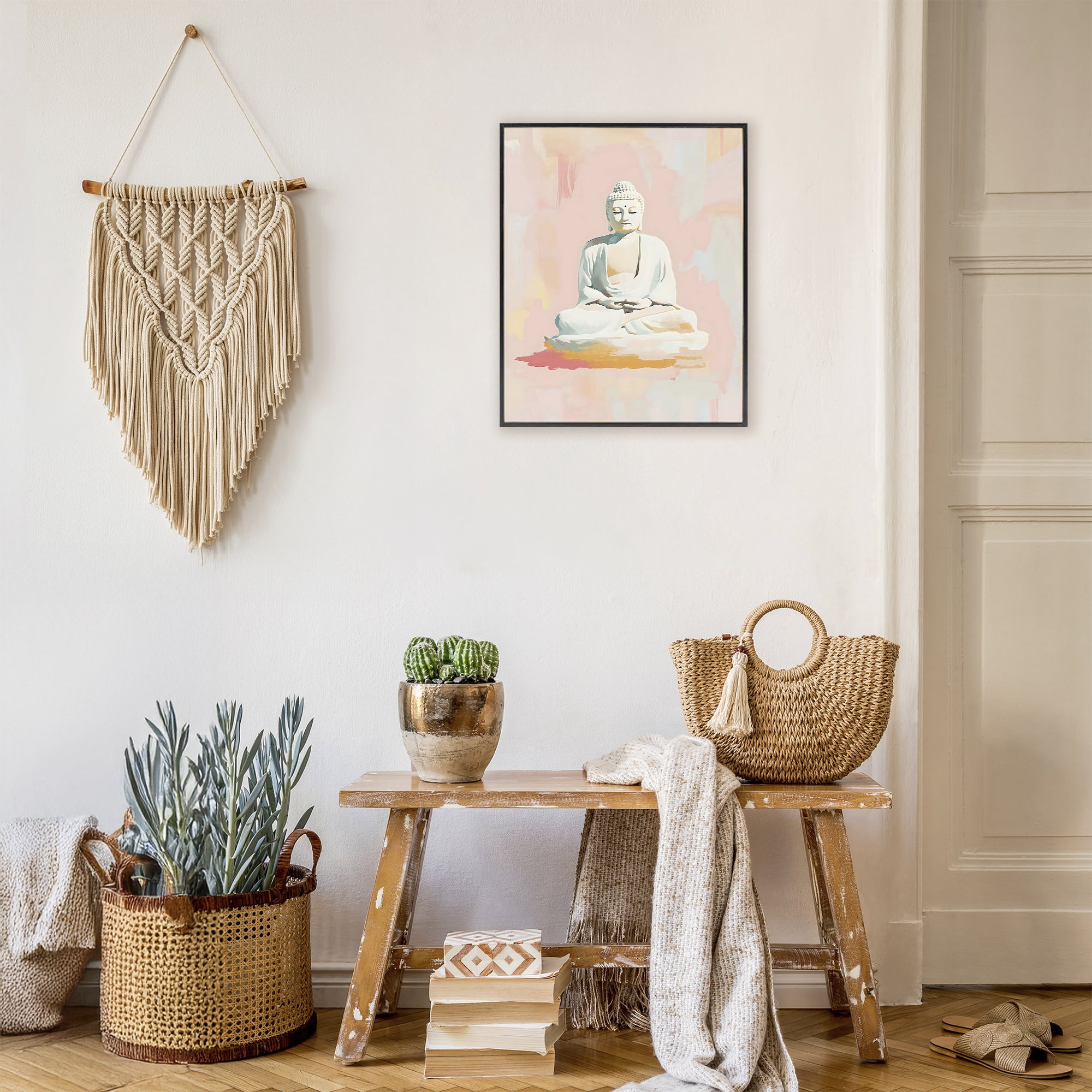 Stupell Industries Pastel Buddha In Quiet Meditation Black Framed Giclee Art, design by The Prints Vibe