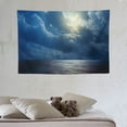 thumbnail image 3 of Creowell  Ocean Tapestry, Romantic Full Moon Between Clouds Over a Quiet Dramatic Sea Tranquil Image, Wide Wall Hanging for Bedroom Living Room Dorm,60x40 Inch, Navy Blue 60x40in, 3 of 7