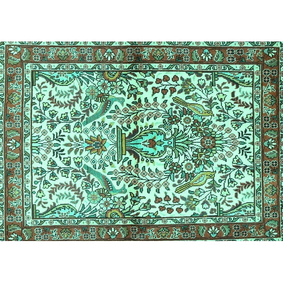 Ahgly Company Machine Washable Indoor Rectangle Persian Turquoise Blue Traditional Area Rugs, 5' x 8'