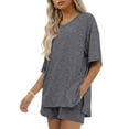 thumbnail image 2 of Ekouaer Womens 100% Cotton 2 Pieces Short Sets Summer Short Sleeve Outfits Casual Matching Lounge Set with Pockets, 2 of 6