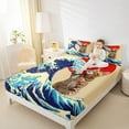 thumbnail image 4 of Feelyou Cartoon Cat Kids Bed Sheets, Japanese Ocean Waves King Sheets, 4-Piece, 4 of 7