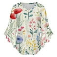 thumbnail image 5 of Lovely Watercolor Floral Pattern Design Women's V-Neck Blouse With 3/4 Ruffled Bell Sleeves Casual Top Ladies Blouses, 5 of 7
