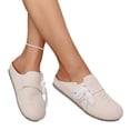 thumbnail image 4 of Willtoo Round Toe Backless Clog Mules for Women, Faux Suede Lace Bow Slip On Flat Slides, Adjustable Strap Casual Walking House Daily Shoes, 4 of 5