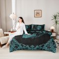 thumbnail image 4 of Homewish Antique Spooky Skull Twin Bedding for Adults, Teal Victorian Hippie Floral Bedding Comforter Set, Black Reversible, 7pcs, 4 of 7