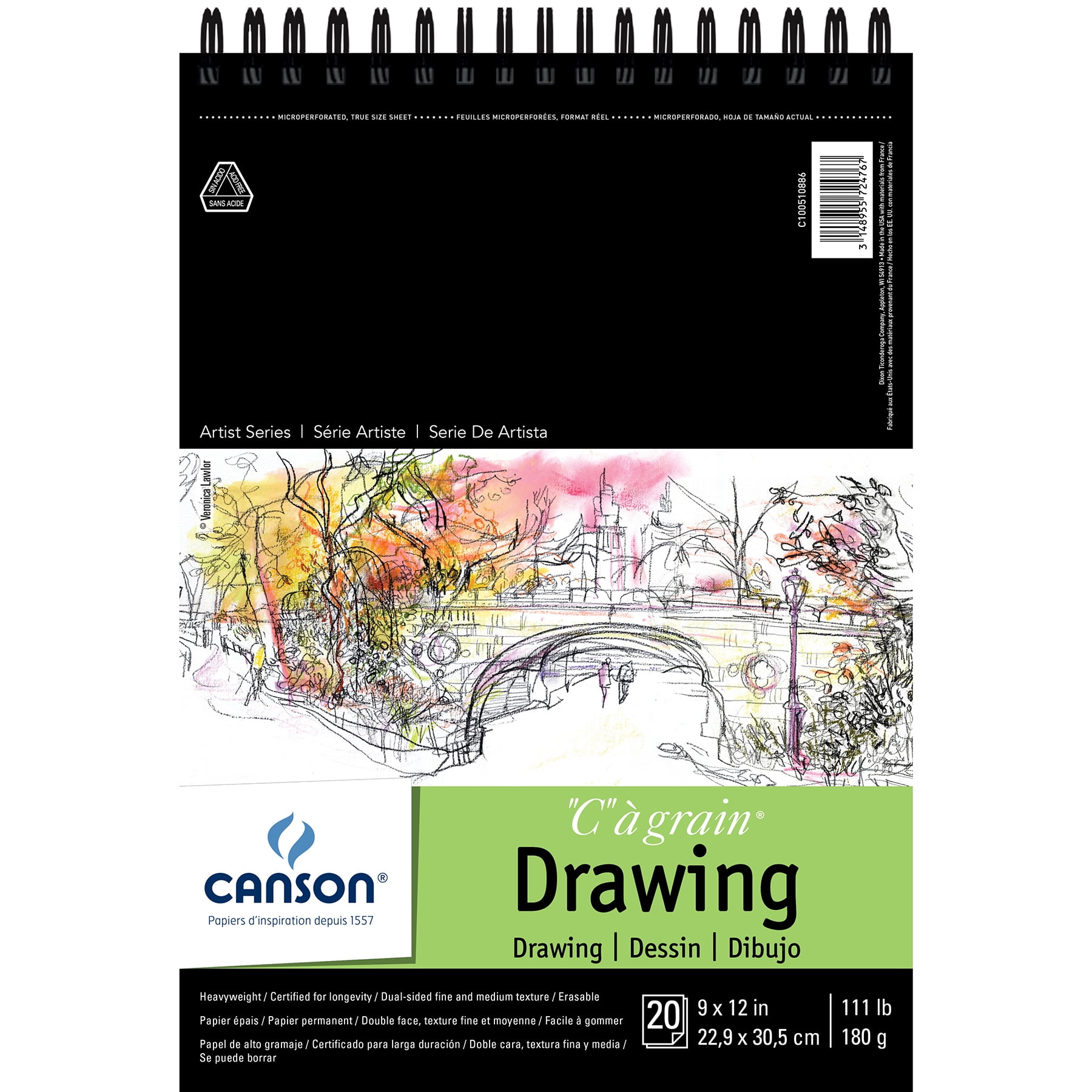 Canson Artist Series C à Grain Drawing Pad, Top Wire Binding, 20 Sheet, 9x12 inch, Pack of 3