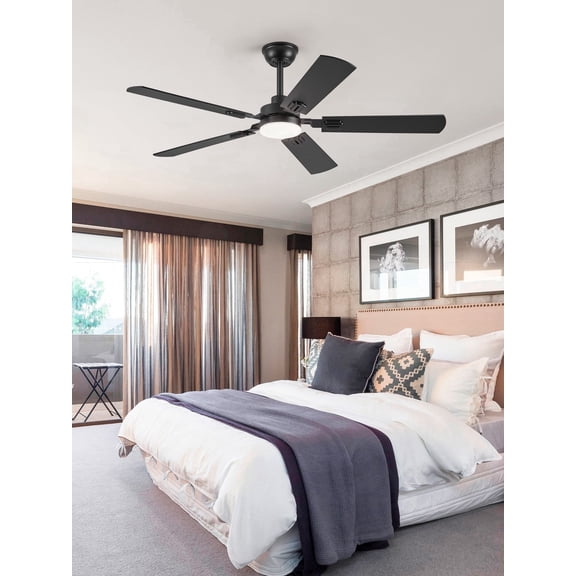 Zardon 52in Ceiling Fan with Light and Remote Control, Modern Flush Mount Ceiling Fan with Reversible DC Motor, Black