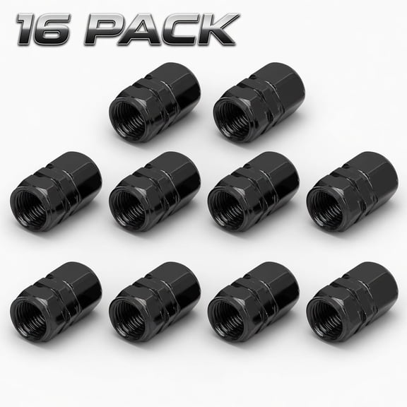 16-Pack (Black) Aluminum Alloy Tire Valve Stem Caps, Universal Hexagon Wheel Dust Covers for Cars, Motorcycles, and Bicycles, Rust-Resistant