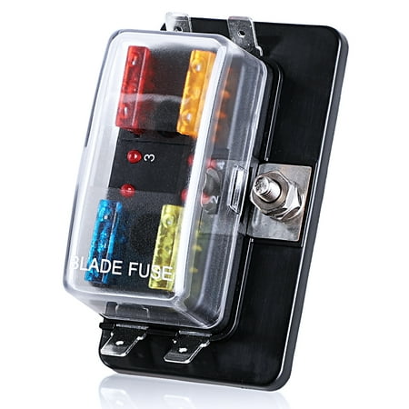 Fuse Box Cover TSV 4-Way Fuse Box Blade Fuse Block Holder Screw Nut Terminal W/Negative Bus 5A 10A 15A 20A Free Fuses LED Indicator Waterpoof Cover for Automotive Car Marine Boat ()