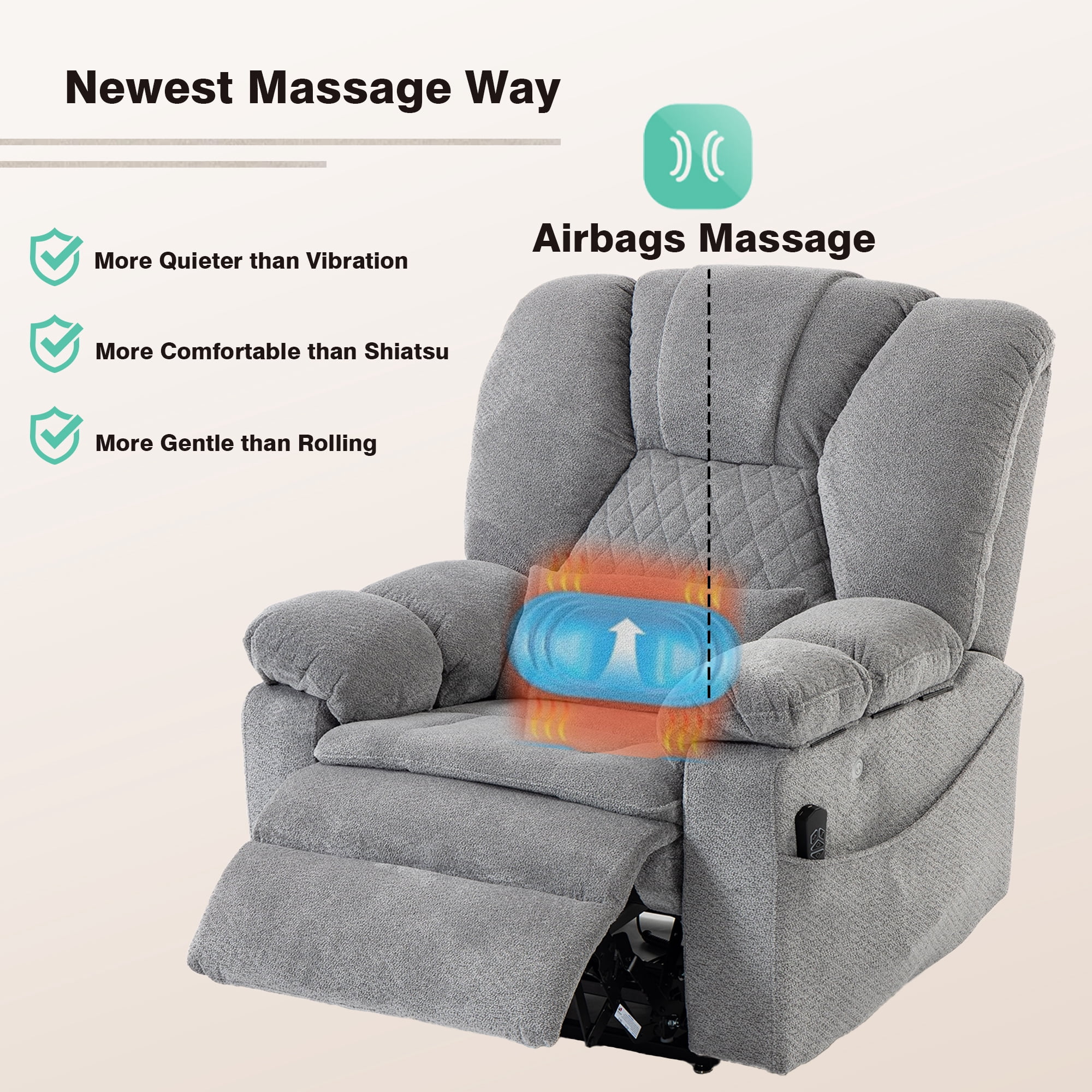 LITVZ Air Compression Waist Massage Recliner for Elderly, Big Man Recliner 400 lbs Heavy Duty, Oversized Power Lift Recliner Chair with Airbag Massage & Heating, Lay Flat 180° for Family