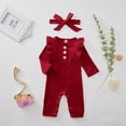 thumbnail image 2 of Esho Baby Girls Cotton Ruffled Romper + Headband Outfits Clothes Set Infants Long Sleeve Bodysuits, 0-18 Months, 2 of 8