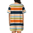 thumbnail image 3 of Bingfone Colorful Pastel Stripes Print Pajamas Sets for Women Soft Short-Sleeved Pjs with Lounge Shorts Two Piece Sleepwear, 3 of 8