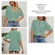 thumbnail image 5 of Blusa con cuello en V con cordón Media manga Color puro Camisa informal elegante y transpirable para mujer para citas Verde guisante L, 5 of 6