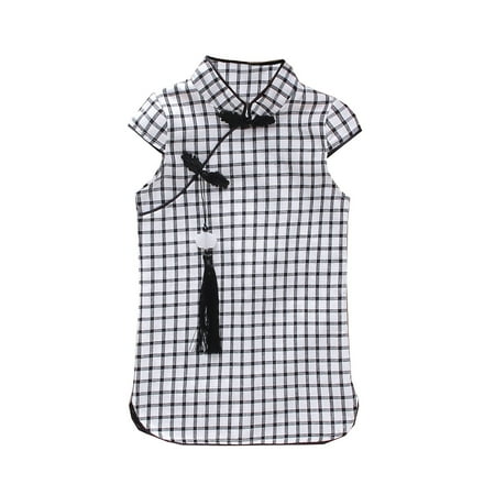 

Summer Dresses Girls And Toddlers Short Sleeve Casual Dress Plaid Print Black 6