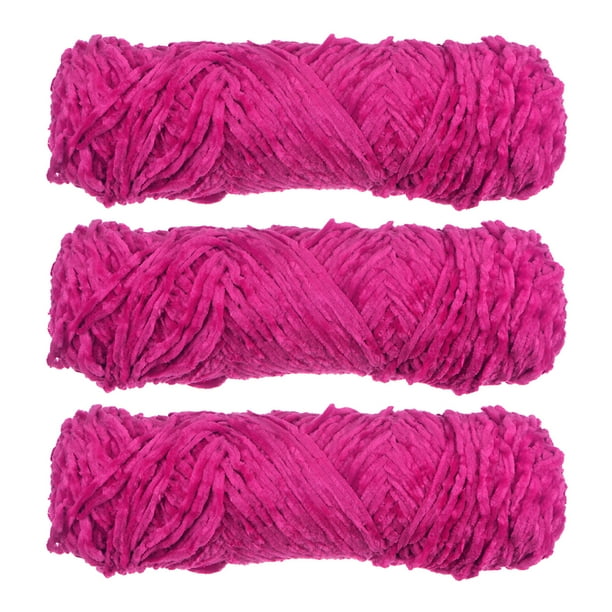 3 Ovillos Chenille Hilo Suave Manta Hilo 3x100gr/3.5oz (3x131yds) Poliéster Terciopelo Elegante Esponjoso Hilo Tejido para Crochet Tejer Bufanda, Rosa Rojo