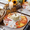 thumbnail image 6 of Fall Round Placemats Set of 4 Autumn Harvest Pumpkin Place Mats Thanksgiving Woven Placemat Orange Maple Leaves Wood Grain Circle Braided Table Mat for Kitchen Dining Table Party Home Decor 15 Inch, 6 of 9