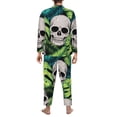 thumbnail image 5 of Kll Skull And Palm Leaves Sleepwear Mens Flannel Pajamas,Long Cotton Pj Set, 5 of 9