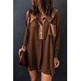 thumbnail image 4 of POGLIP Women's Brown Waffle Knit Buttoned Long Sleeve Top, 4 of 6
