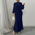 thumbnail image 2 of CIENVNSTG Women Long Dress Embroidered Stand Collar Stretch Slim Maxi Gown Female Autumn Party Sheath Dresses Navy XL, 2 of 4