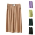 thumbnail image 3 of WREESH Womens Pajama Pants Wide Leg Capris Pants Fashion Plus Size Rope Tie Shorts Yoga Sport Shorts Pants Coffee, 3 of 4