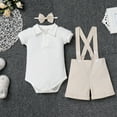 thumbnail image 3 of IBTOM CASTLE Baby Boys 1st Birthday Formal Suit Gentleman Wedding Tuxedo Outfits Bowtie Romper Suspenders Short Pants Baptism Christening Clothes Cake Smash 0-6 Months Khaki, 3 of 8