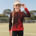 thumbnail image 2 of Psesaysky Red Flame Print Girls Long Sleeve Athletic Shirts 1/4 Zipper Kids Quick Dry Lightweight Yoga Tops for Sports Cheer Basic Tees Activewear 12-13 Years, 2 of 6