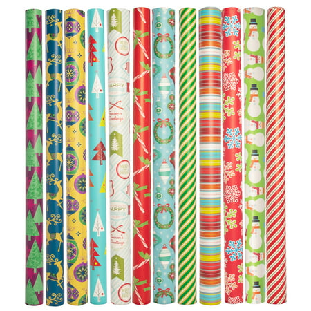 Paper Craft 12 Count Jumbo Christmas Wrapping Paper Rolls Set for Xmas & Holiday Gifts Presents Bulk Assortment
