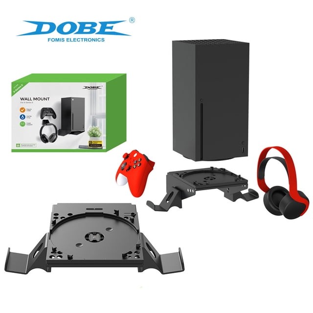 Xbox Series X (TPX) Système de Rangement Mural - Support Mural 3-en-1 pour Console TPX, 2 Manettes et Écouteurs / Conception en Acier Gain de Place, Installation Facile, Protection Antidérapante