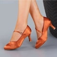 thumbnail image 4 of XIHAHA zapatos de baile para mujer, zapatos de baile de salón de tacón alto y bajo de satén color tostado, suela exterior blanda, zapatos de baile modernos, zapatos de mujer, 4 of 5