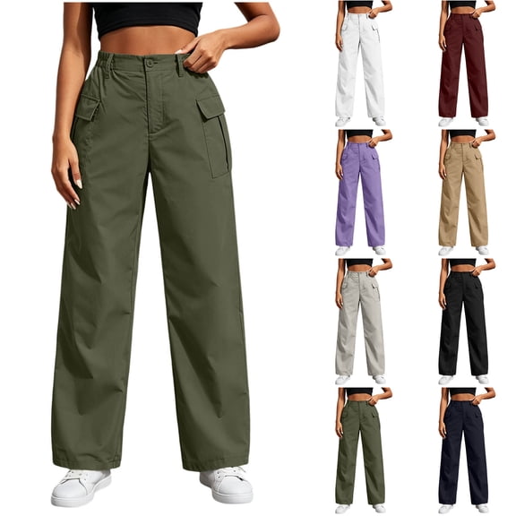 Nugftut Cargo Pants for Women High Waist Wide Leg Loose Casual Trouser with Pockets