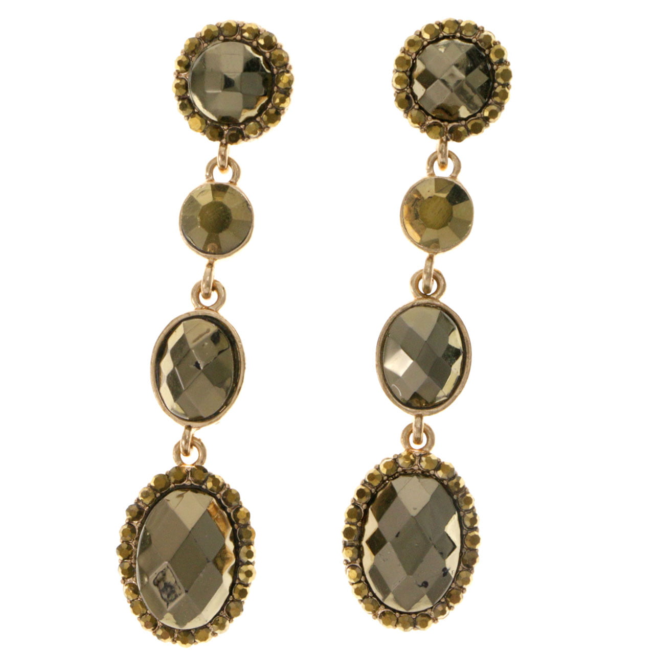 Hoop Earrings With Sparkling Green Faceted Crystal Accents Gold-Tone 