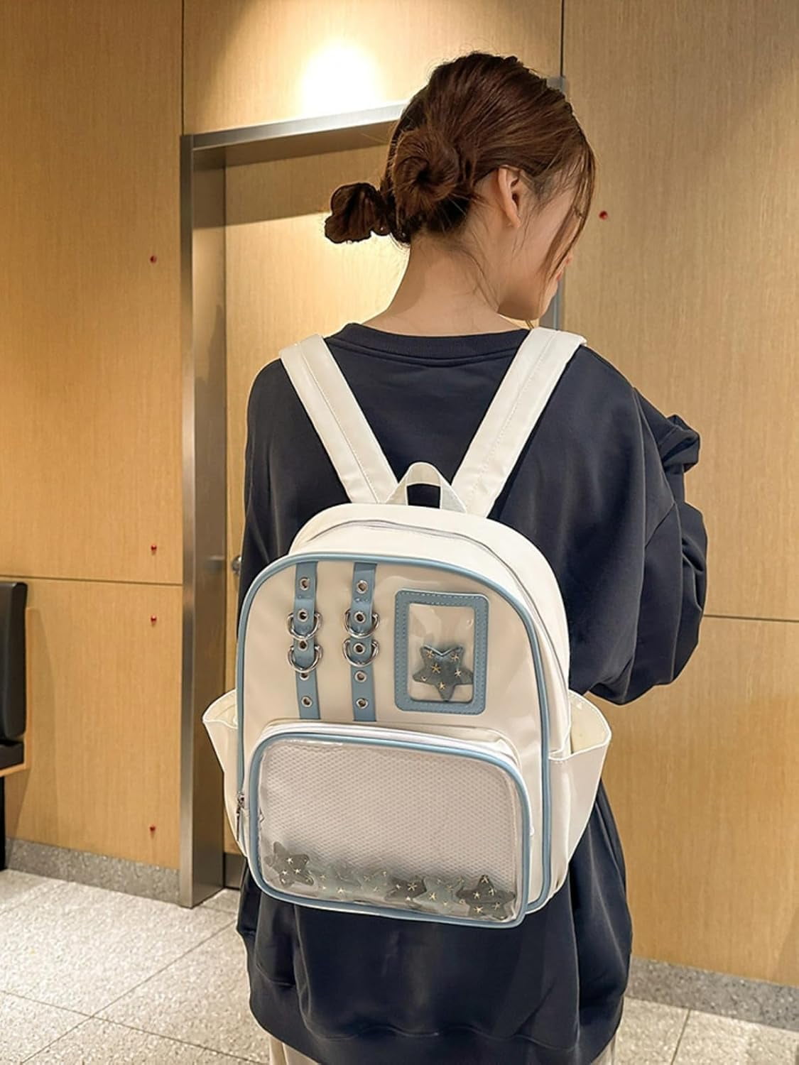 SPEKSEE Kawaii PU Ita Bag with Pin Display Y2K Women Badge Display Backpack, Suitable for Anime Exhibitions