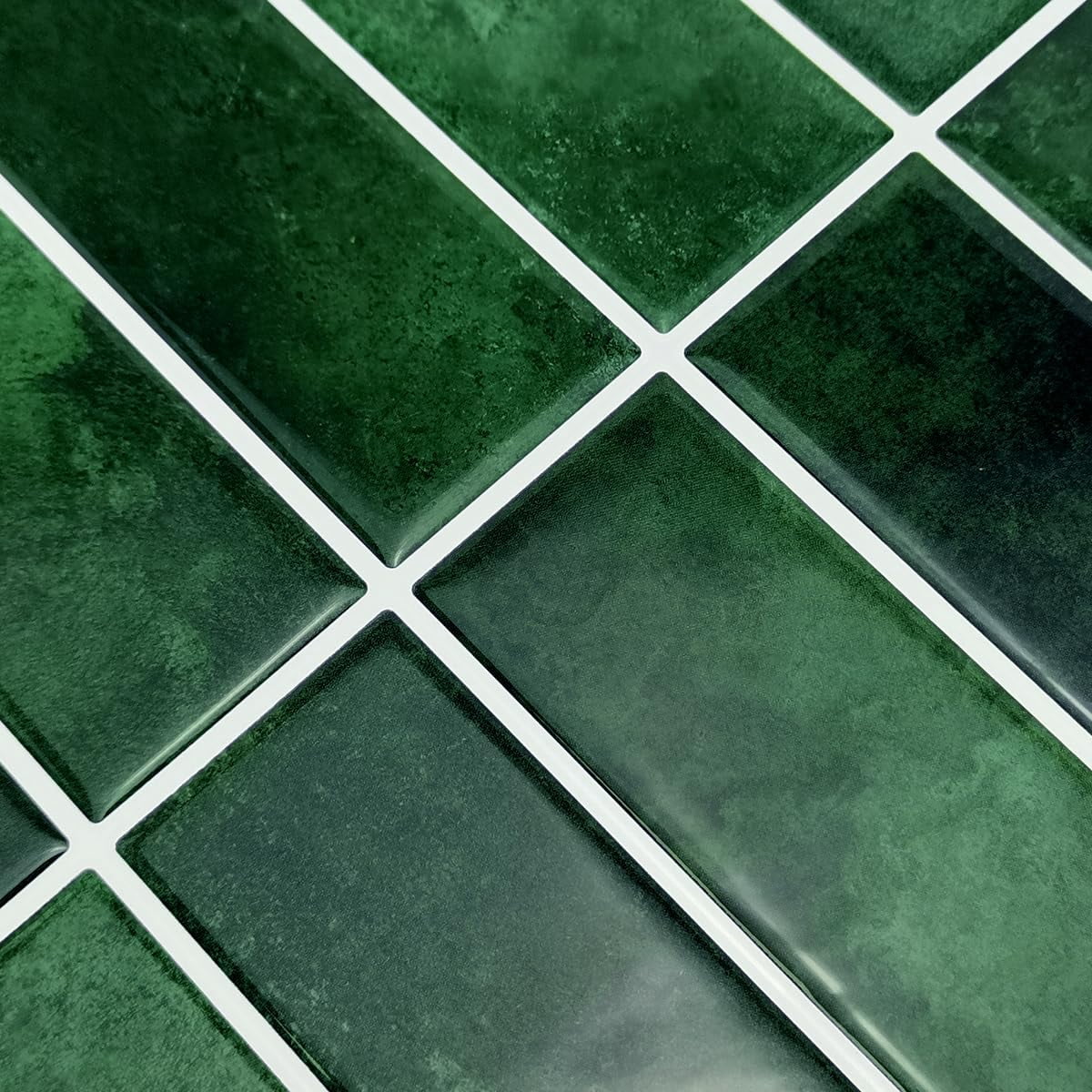 10 Sheets 12" X12inch Green 3d Vinyl Backsplash Tiles  Self-adhesive Peel And Stick Wall Tile Stickers On Subway For Kitchen Bathroom