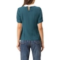 thumbnail image 3 of INSPIRE CHIC Blouse Plissée à Manches Courtes Bouffantes pour Femme à Col Peter Pan Contrastant Bleu Lac S, 3 of 5