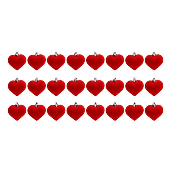 Coollooc 1.77 Inch 24Pcs Mini Heart Shaped Ornaments for Valentine's Day Decorations, Romantic Heart Hanging Decor for Party Tree Home, Plastic Heart Pendant with Glitter Matte Finish(Red,24Pcs)