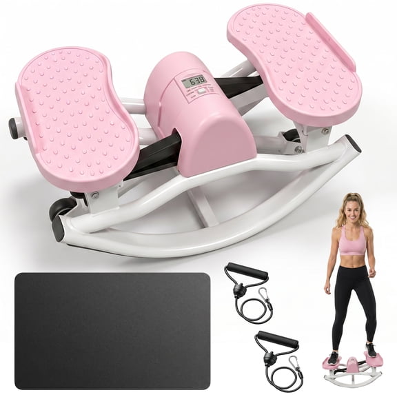 Leumius Rock Stepper for Exercise,Side-to-Side Stepper Machine with Resistance Bands & Digital Display,Foldable Mini Stepper for Home Workout,Pink