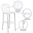 thumbnail image 2 of 30'' High White Metal Indoor-Outdoor Barstool with Vertical Slat Back, 2 of 9
