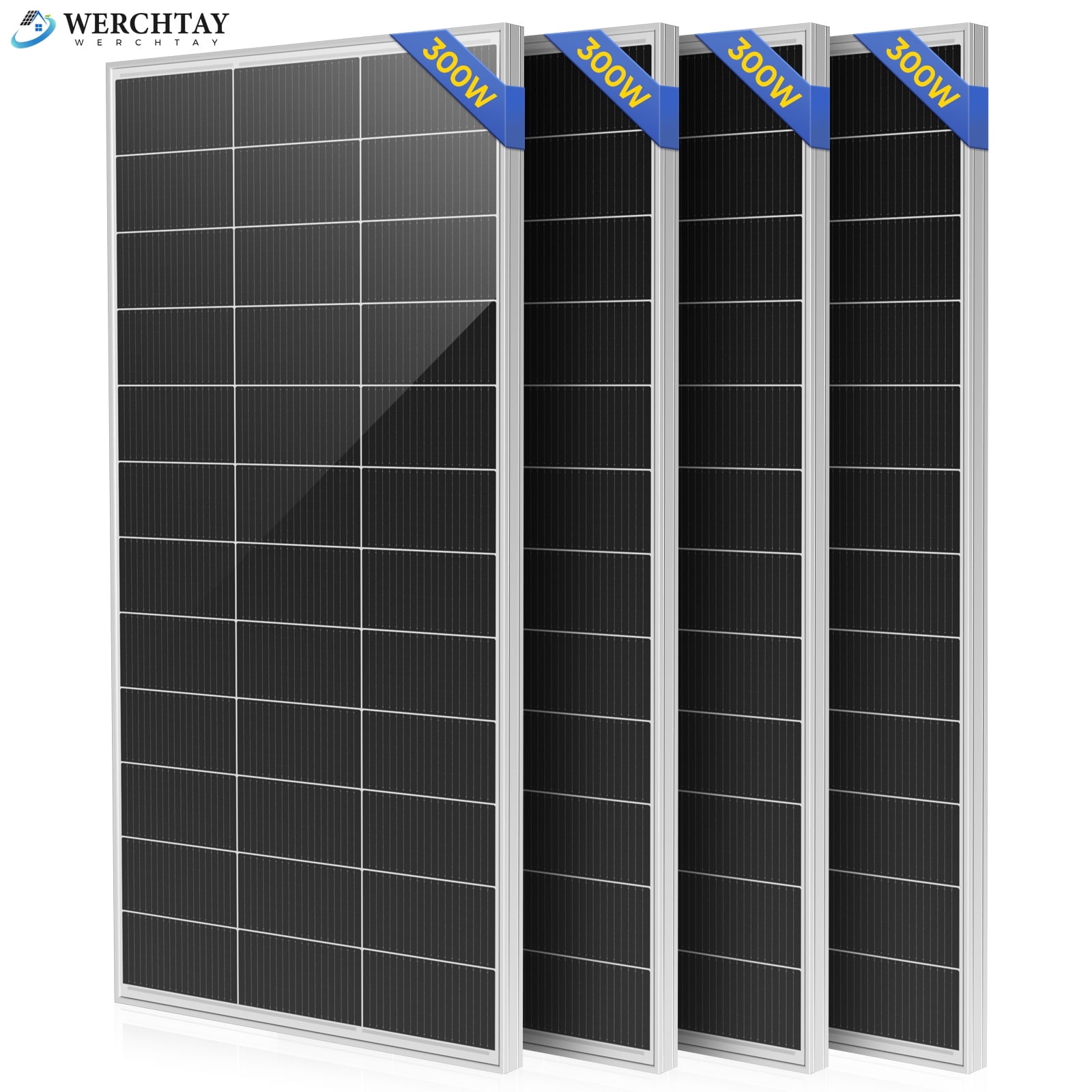 WERCHTAY 4 PACK 300 Watt Solar Panel 18BB N-Type Monocrystalline Solar Panels 25% High Efficiency for RV Home Rooftop Power Station Off Grid Systems
