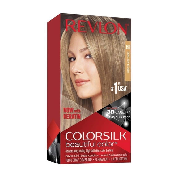 Revlon Permanent Hair Color, Permanent Hair Dye, Colorsilk With 100% Gray Coverage, Ammonia-Free, Keratin And Amino Acids, 60 Dark Ash Blonde, 4.4 Oz (Pack Of 1)