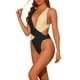 thumbnail image 4 of INSPIRE CHIC Traje de baño de una pieza para mujer, bañador con escote en V profundo y espalda cruzada, monokini en negro y beige mediano, 4 of 5