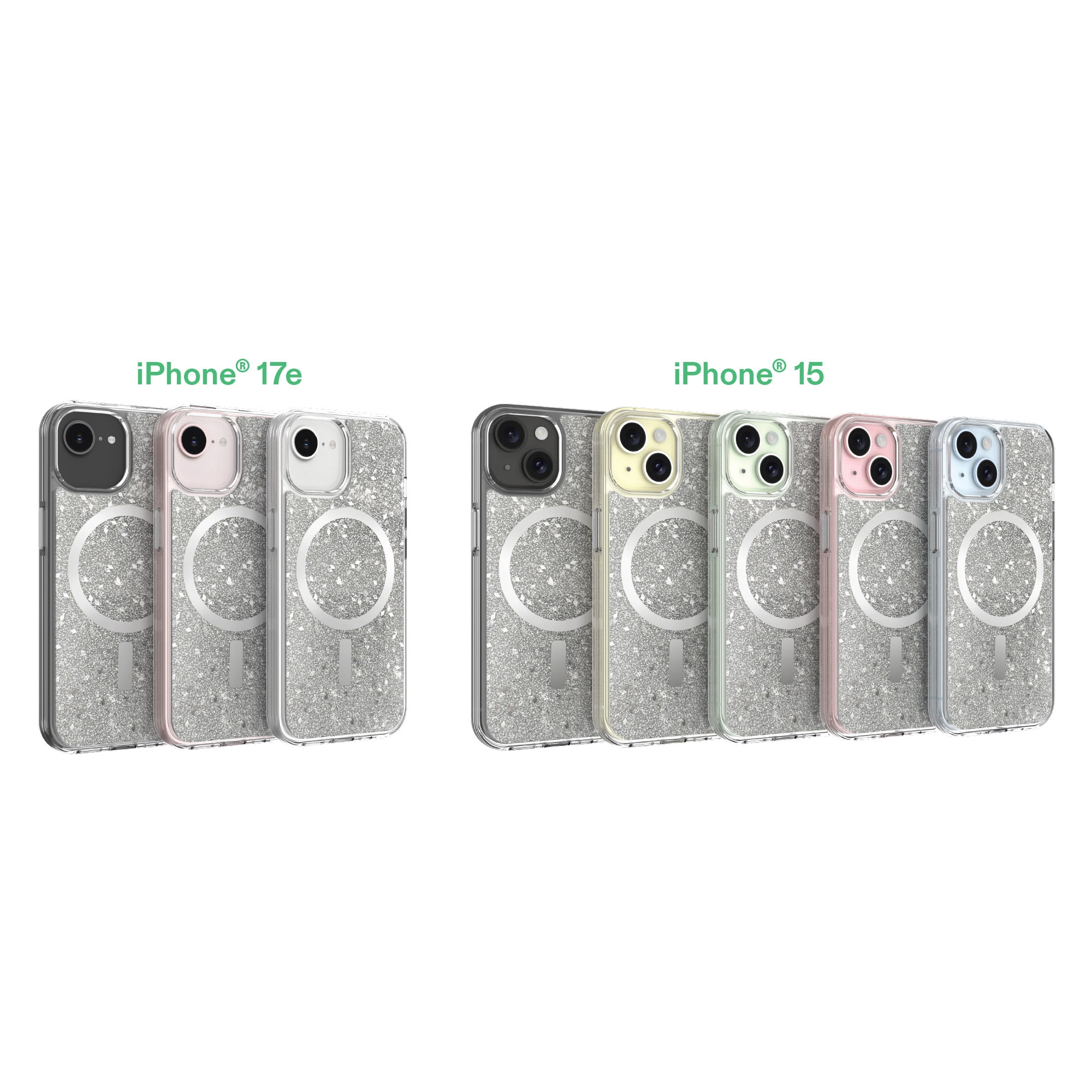 onn Phone Case for iPhone 17e / 16e / 15 / 14 / 13, MagSafe Compatible - Silver Glitter Fleck