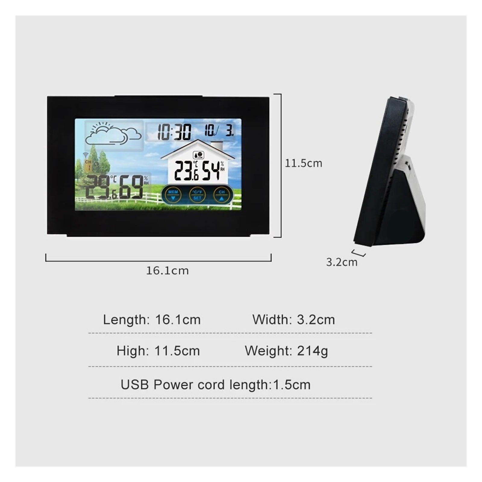 Wireless Weather Station Forecaster IndoorOutdoor Thermometer with Sensor Color Touch Screen ,Real-Time
