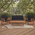 thumbnail image 2 of SAFAVIEH Fontana Outdoor Patio 4 Pc Conversational Set, Natural/Black, 2 of 14