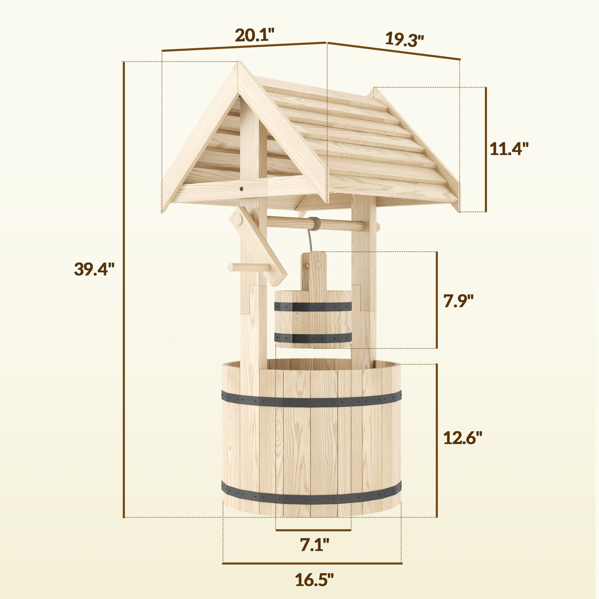 Outsunny Wishing Well for Outside, Wood Wishing Well Planter with Hanging Bucket, Decorative Planter with Drain Hole for Garden Patio, Natural