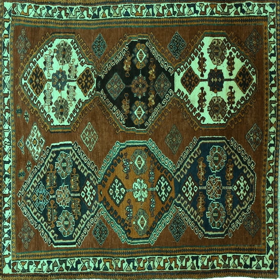 Ahgly Company Indoor Square Persian Turquoise Blue Traditional Area Rugs, 3' Square